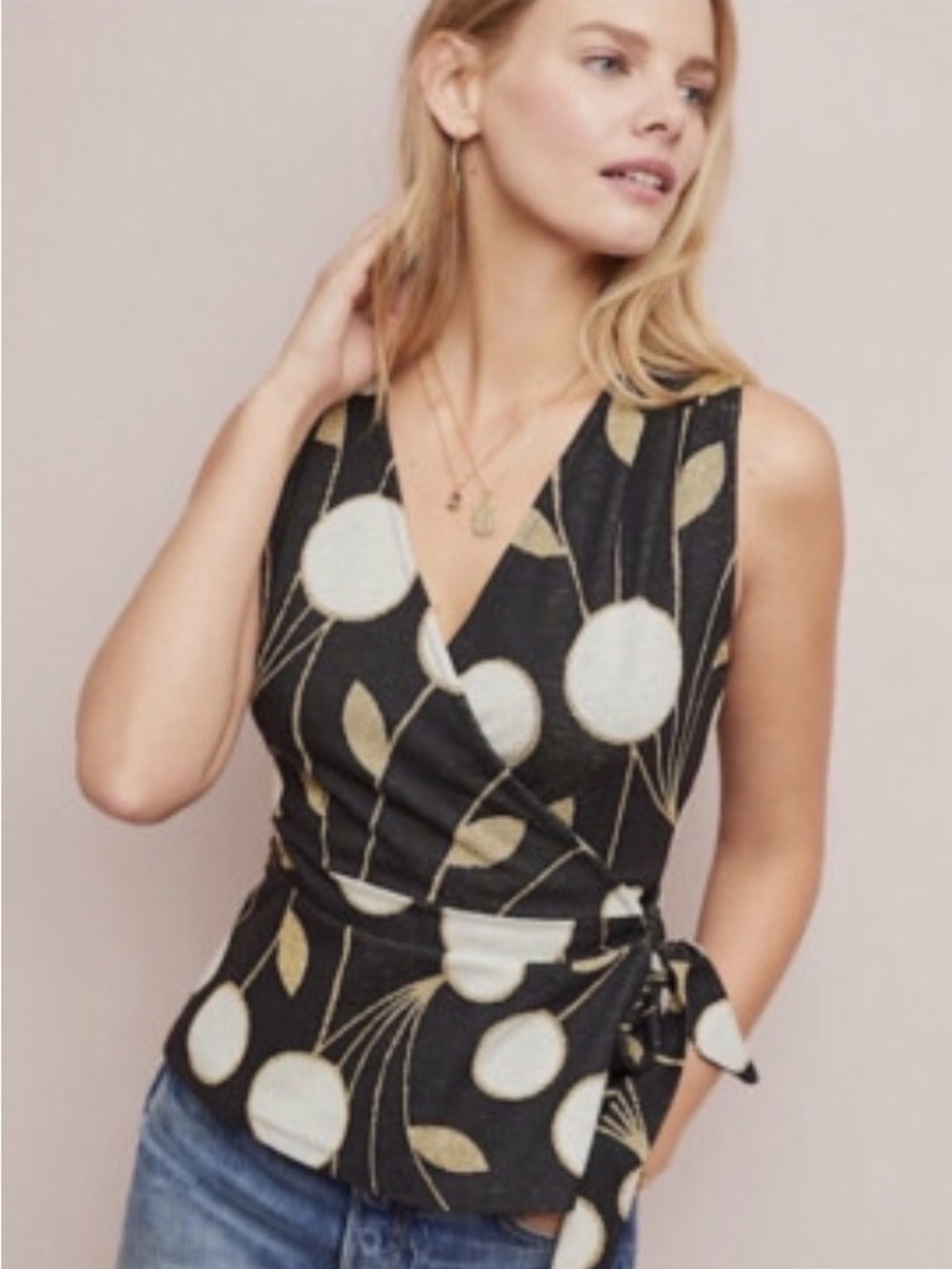 Maeve Black Craspedia Wrap Peplum Top